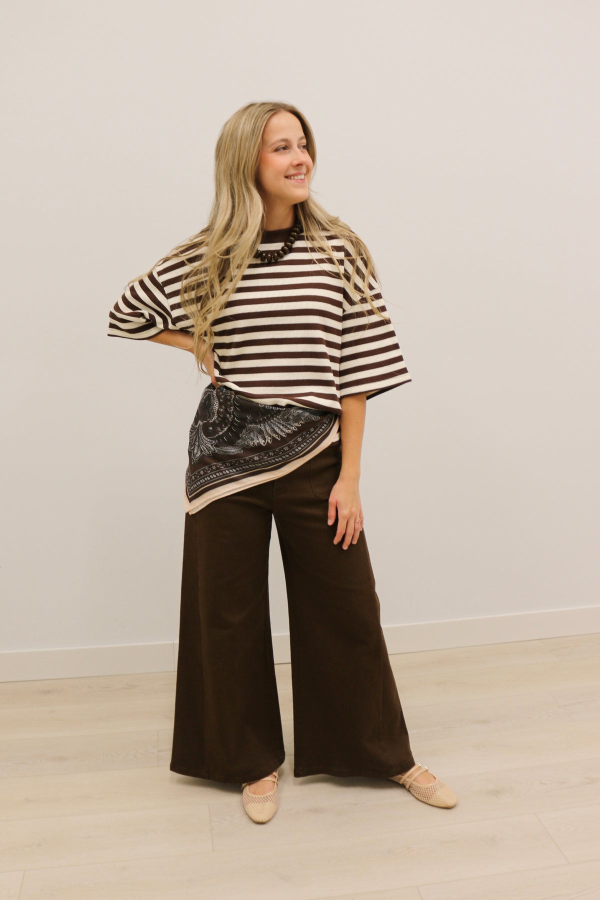 Ace Oversized Stripe Ribbed Knit Top - Brown Multi