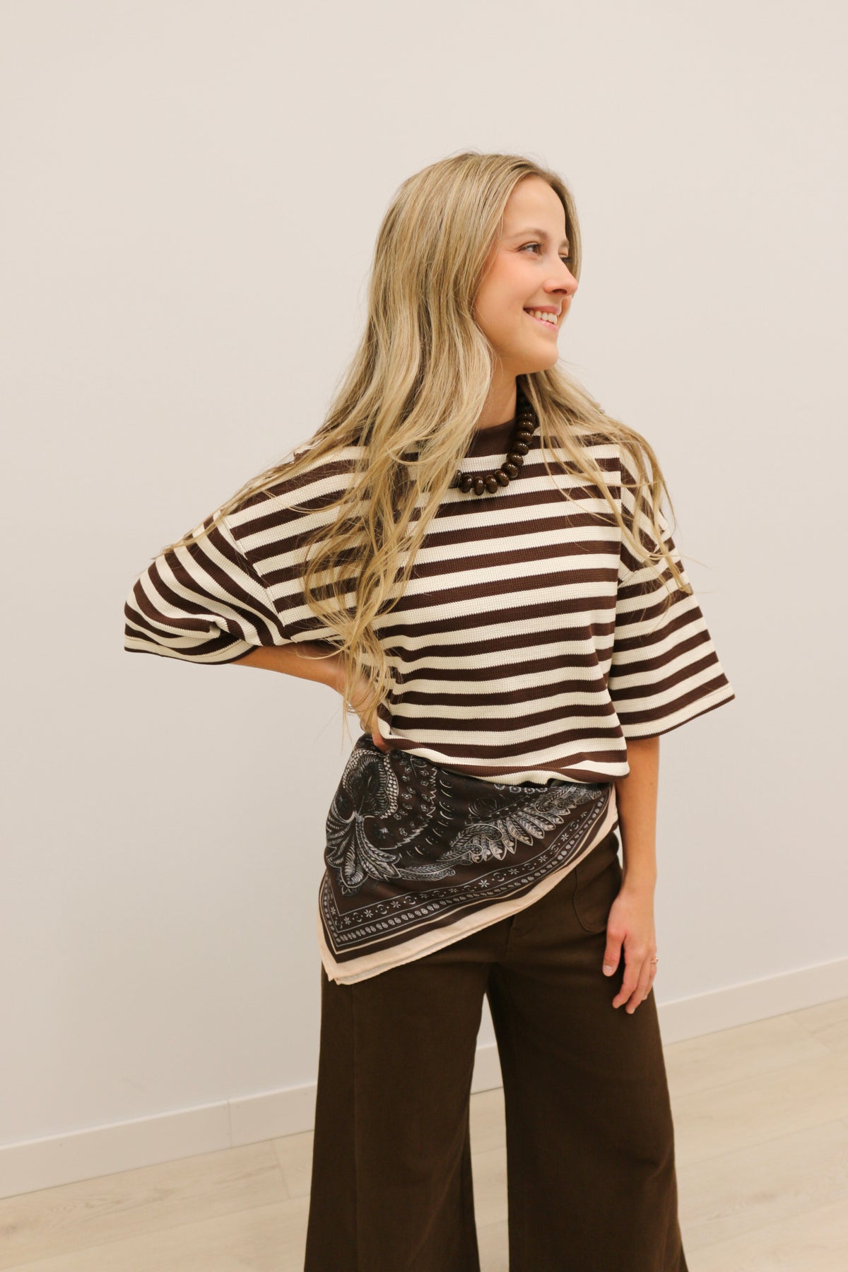 Ace Oversized Stripe Ribbed Knit Top - Brown Multi