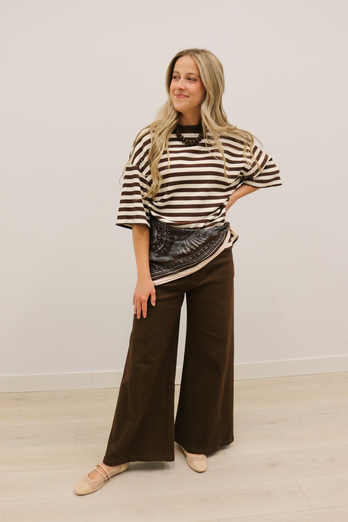 Ace Oversized Stripe Ribbed Knit Top - Brown Multi