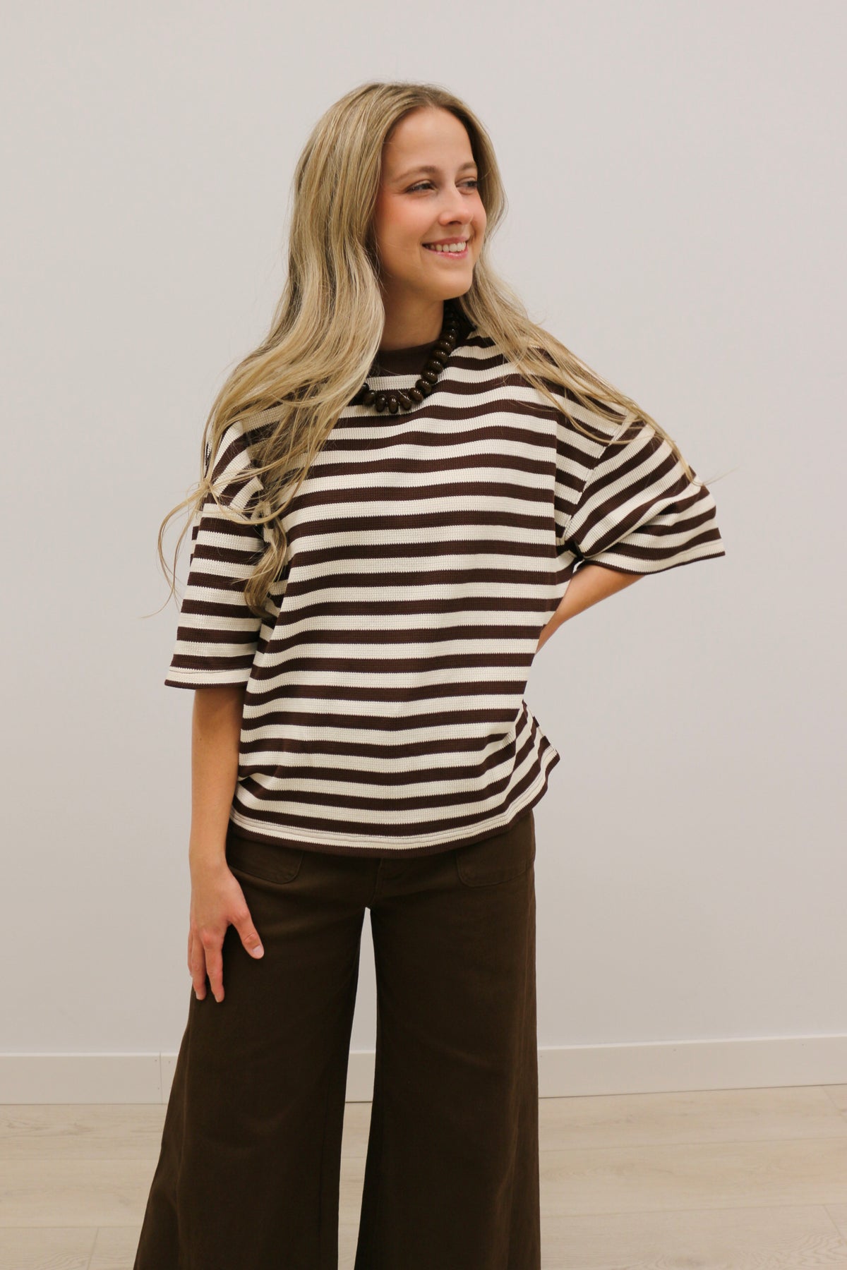 Ace Oversized Stripe Ribbed Knit Top - Brown Multi