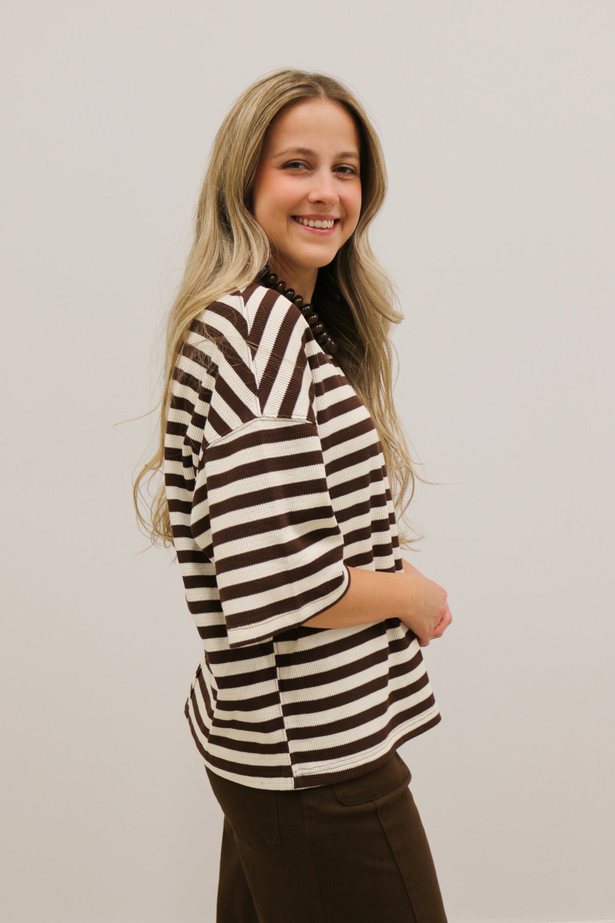 Ace Oversized Stripe Ribbed Knit Top - Brown Multi
