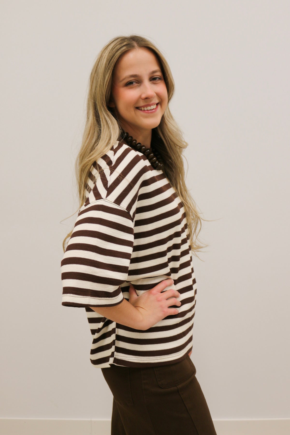 Ace Oversized Stripe Ribbed Knit Top - Brown Multi