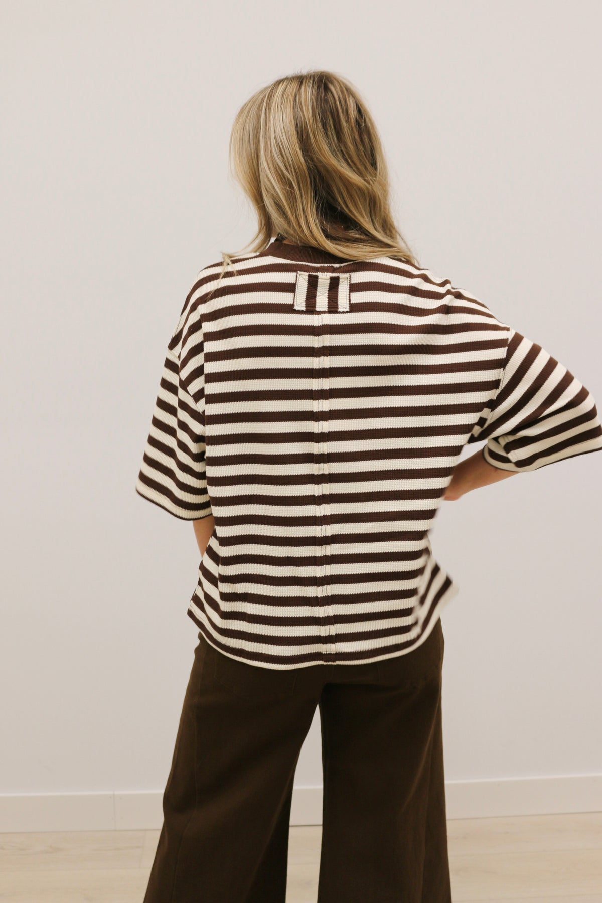 Ace Oversized Stripe Ribbed Knit Top - Brown Multi