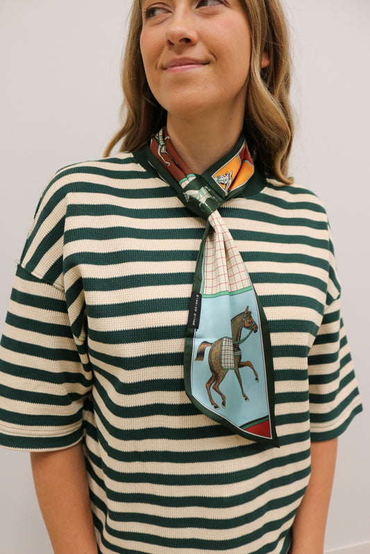 Equestrian Horse Print Loop Scarf - Green Burgundy Multi