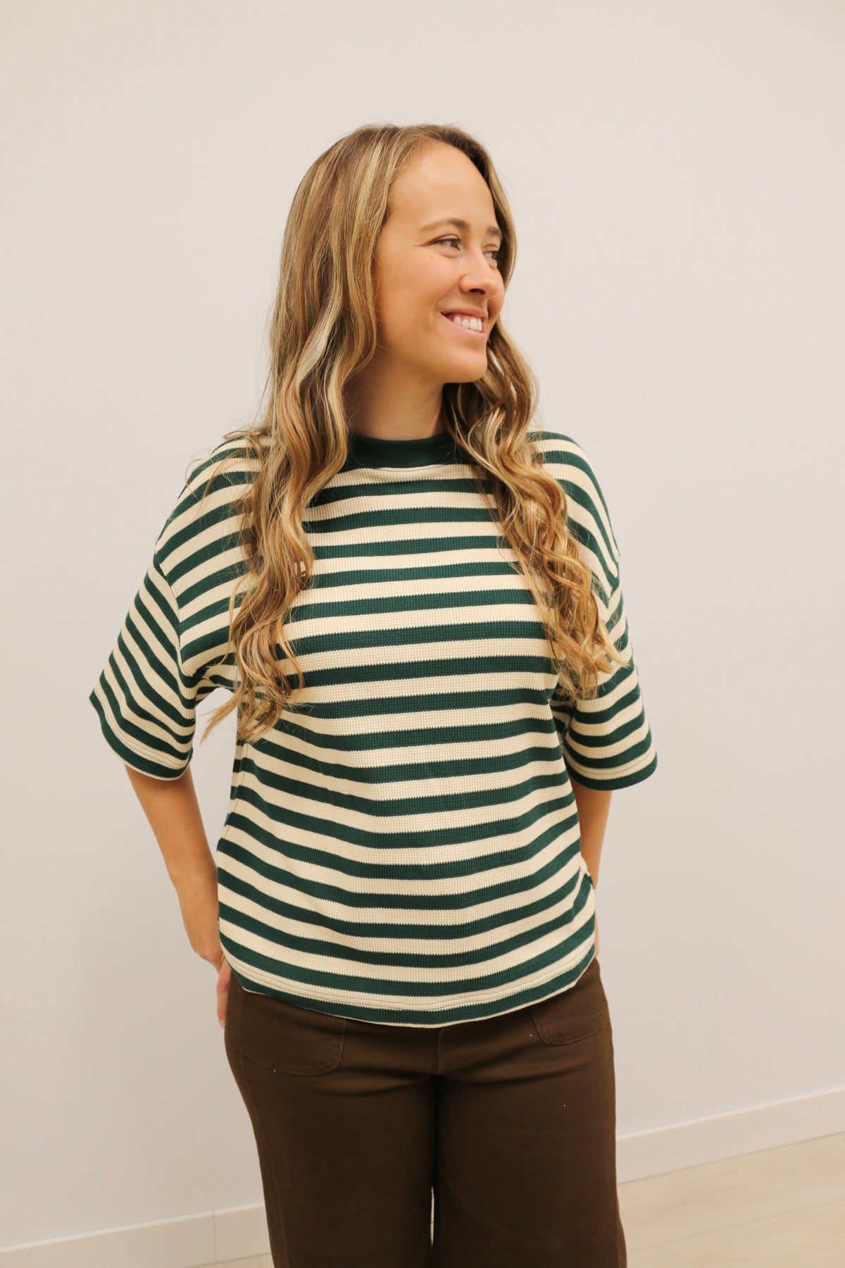 Ace Oversized Stripe Ribbed Knit Top - Green Multi