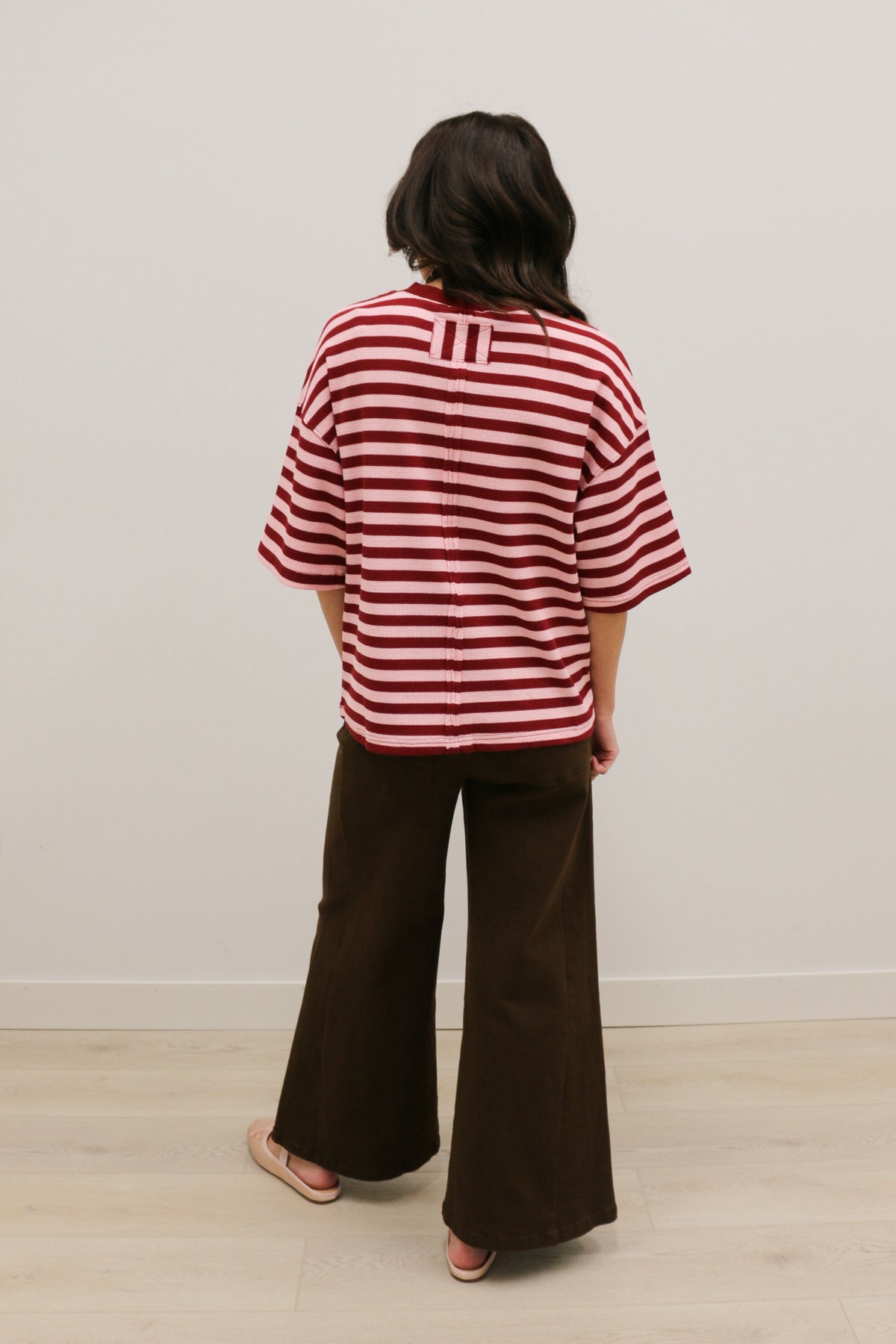Ace Oversized Stripe Ribbed Knit Top - Burgundy Pink