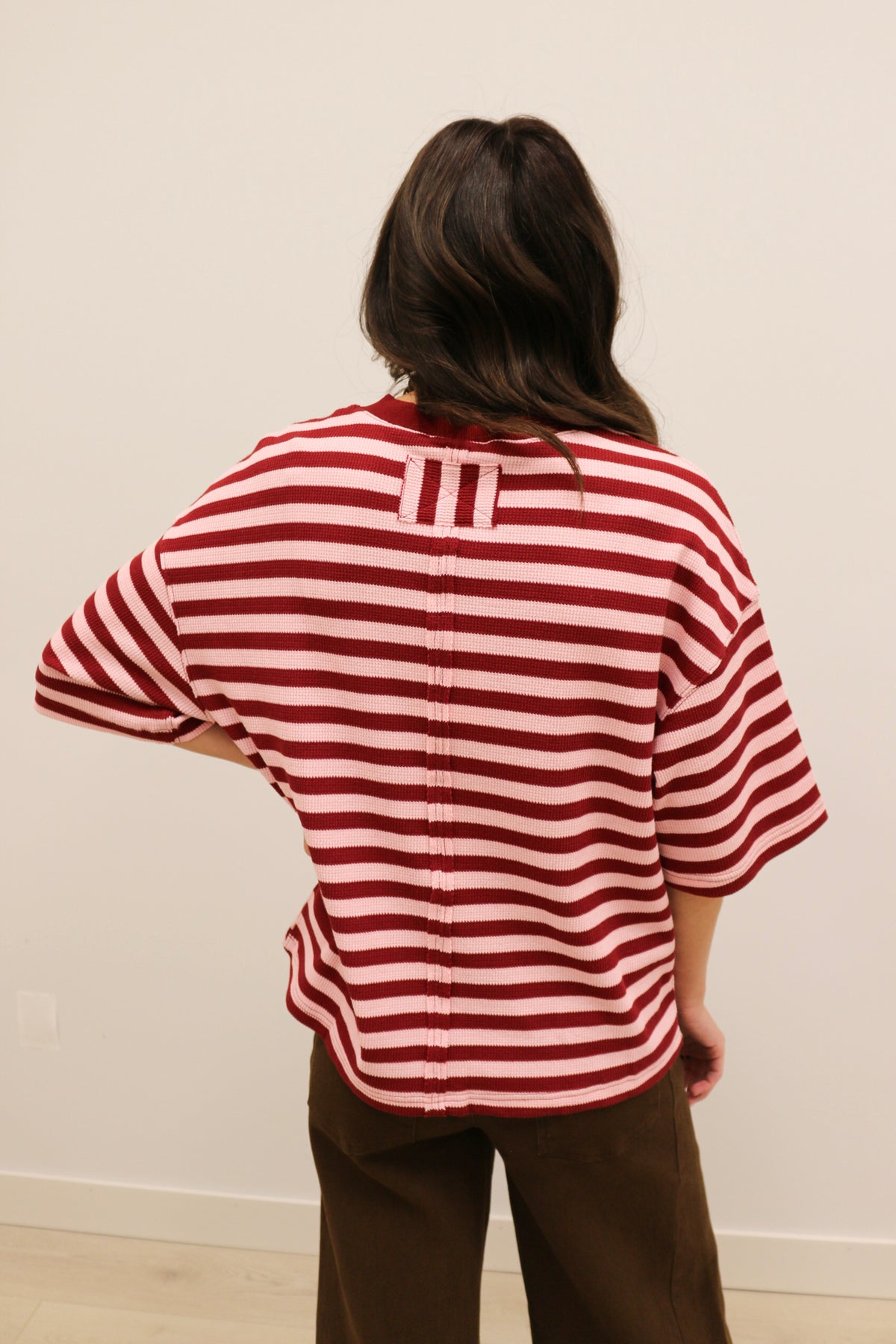 Ace Oversized Stripe Ribbed Knit Top - Burgundy Pink