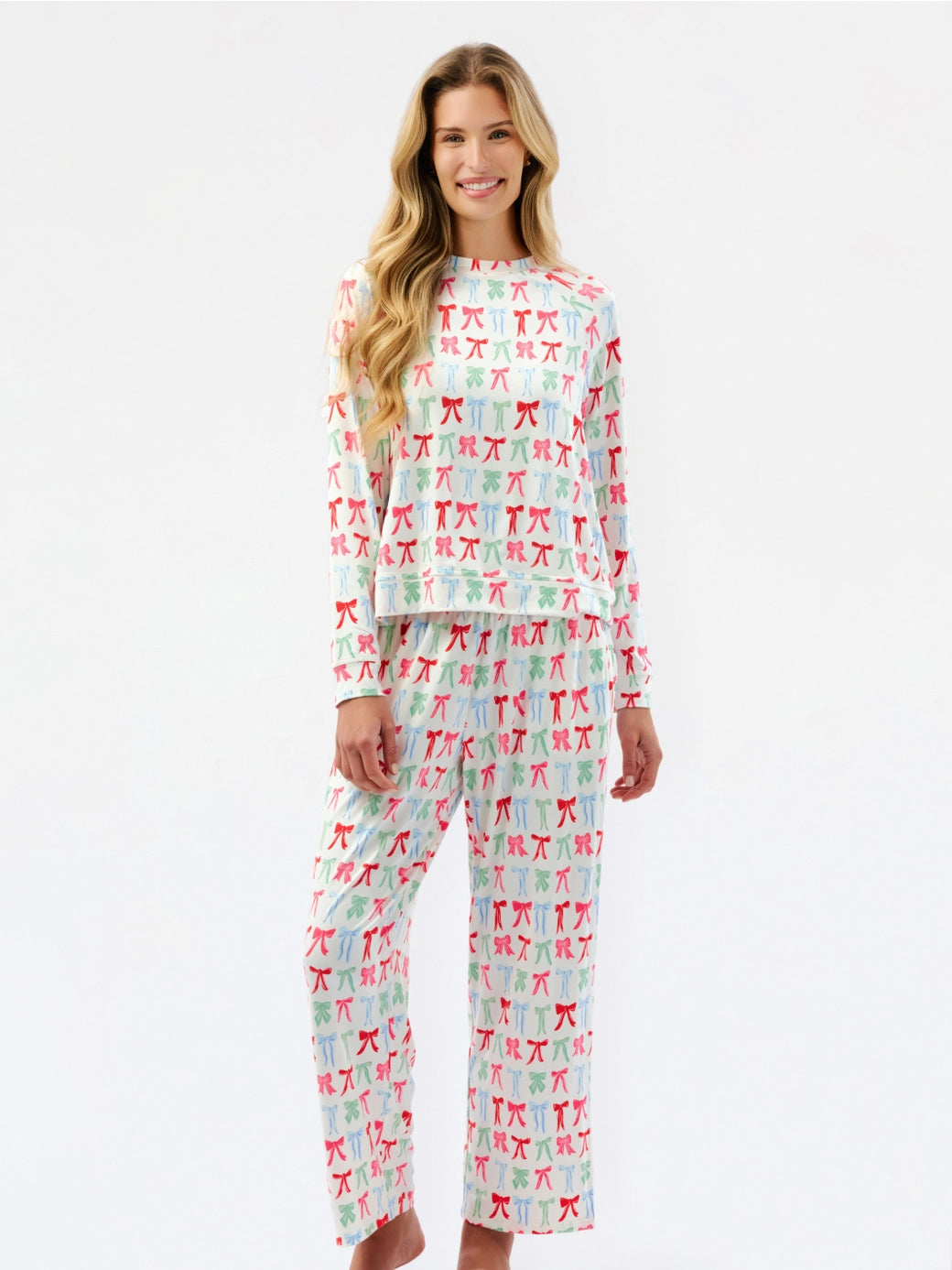 Colorful Bows Annie Printed Long Sleeve Pant Pajama Set - Multi