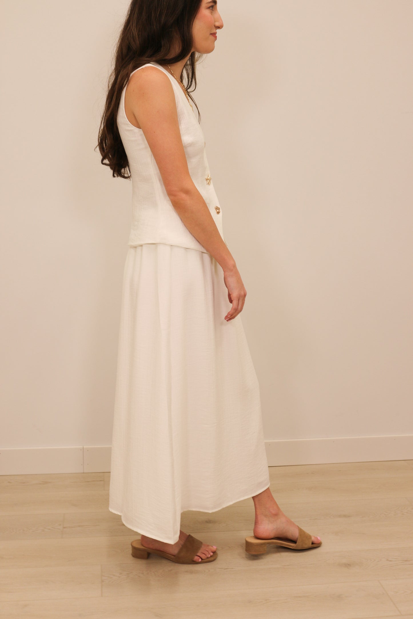 Ariel Drawstring Textured Midi Skirt - White