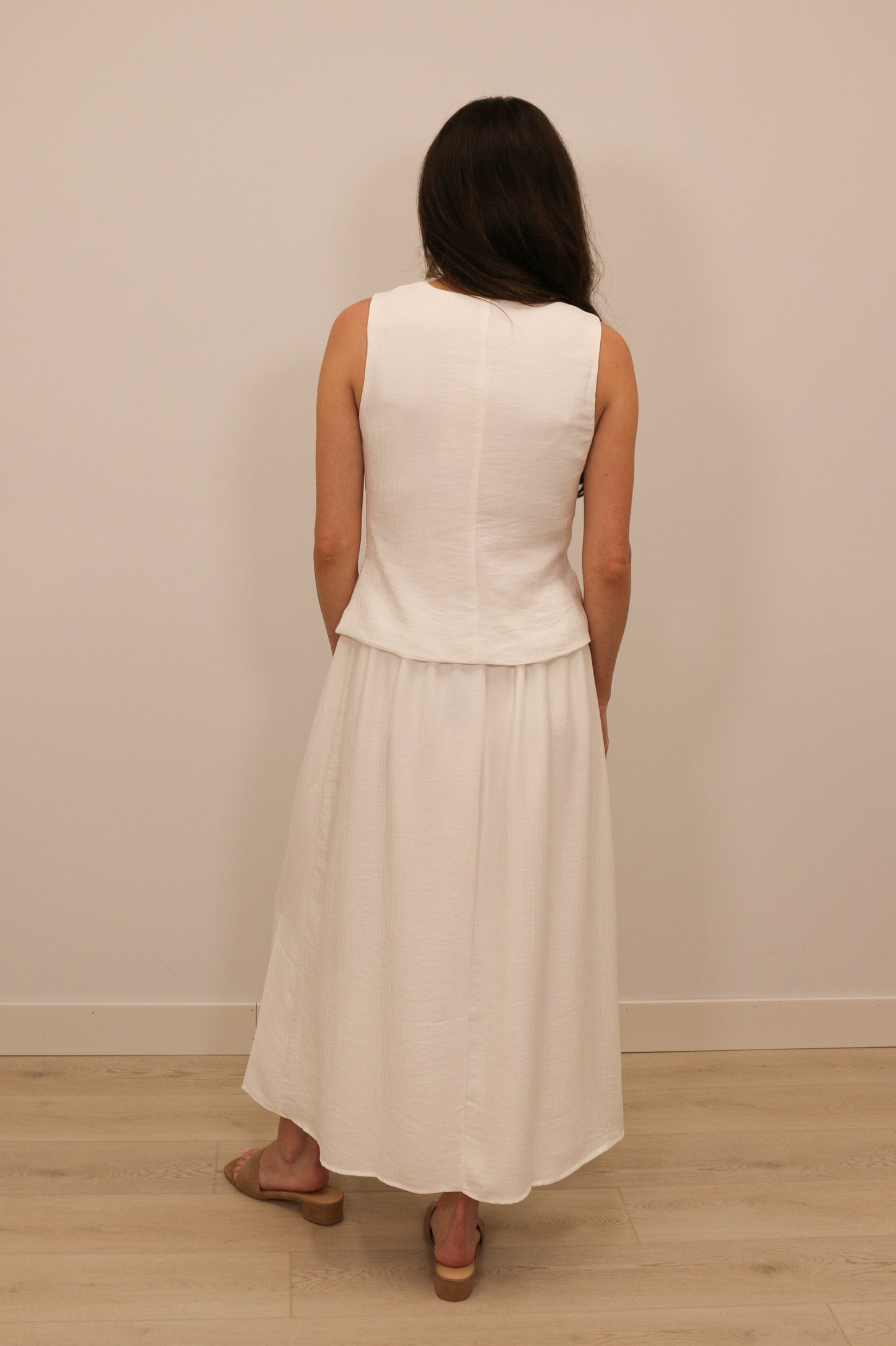 Ariel Drawstring Textured Midi Skirt - White
