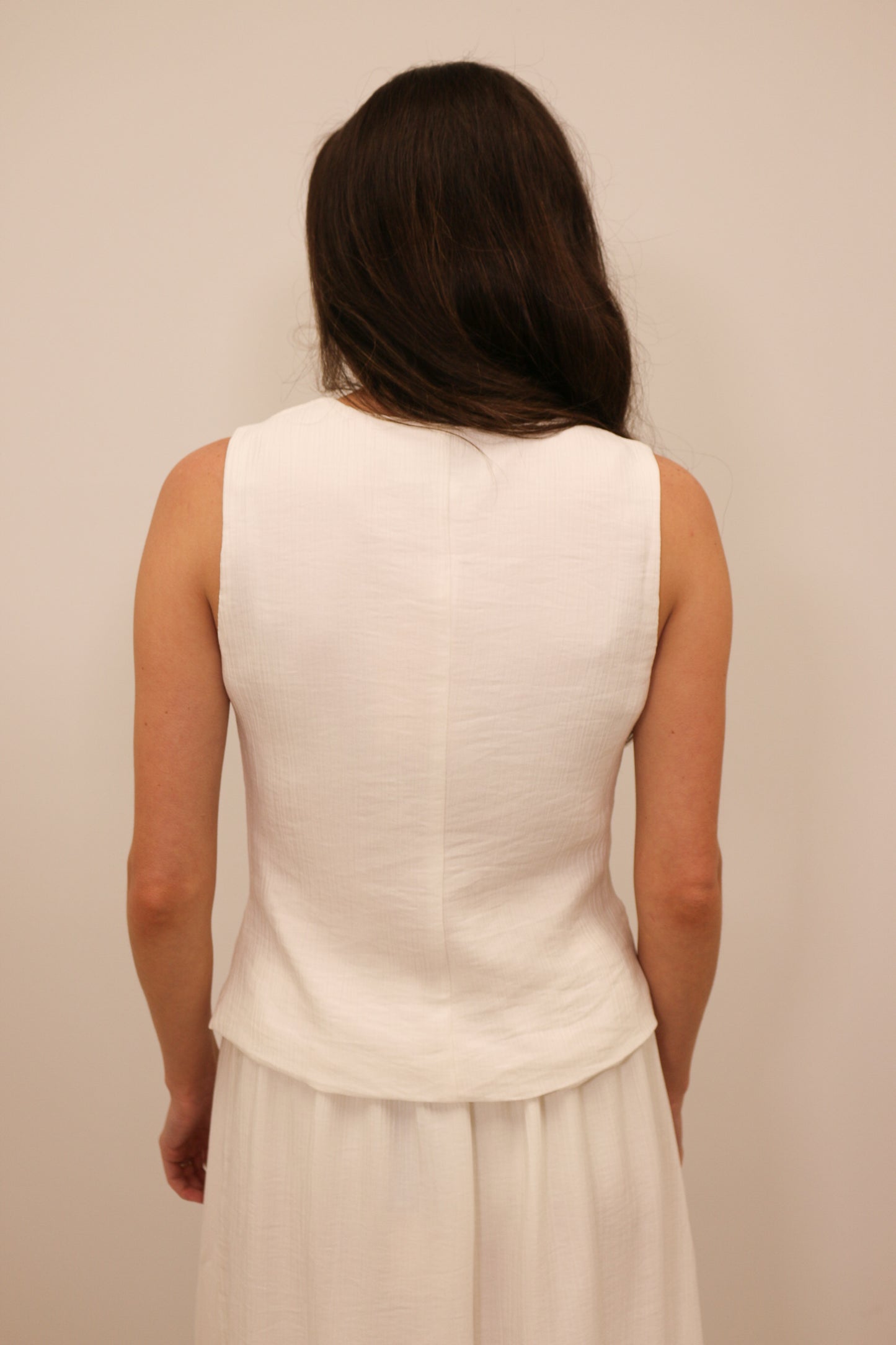 Ariel Gold Charm Button Front Textured Vest - White