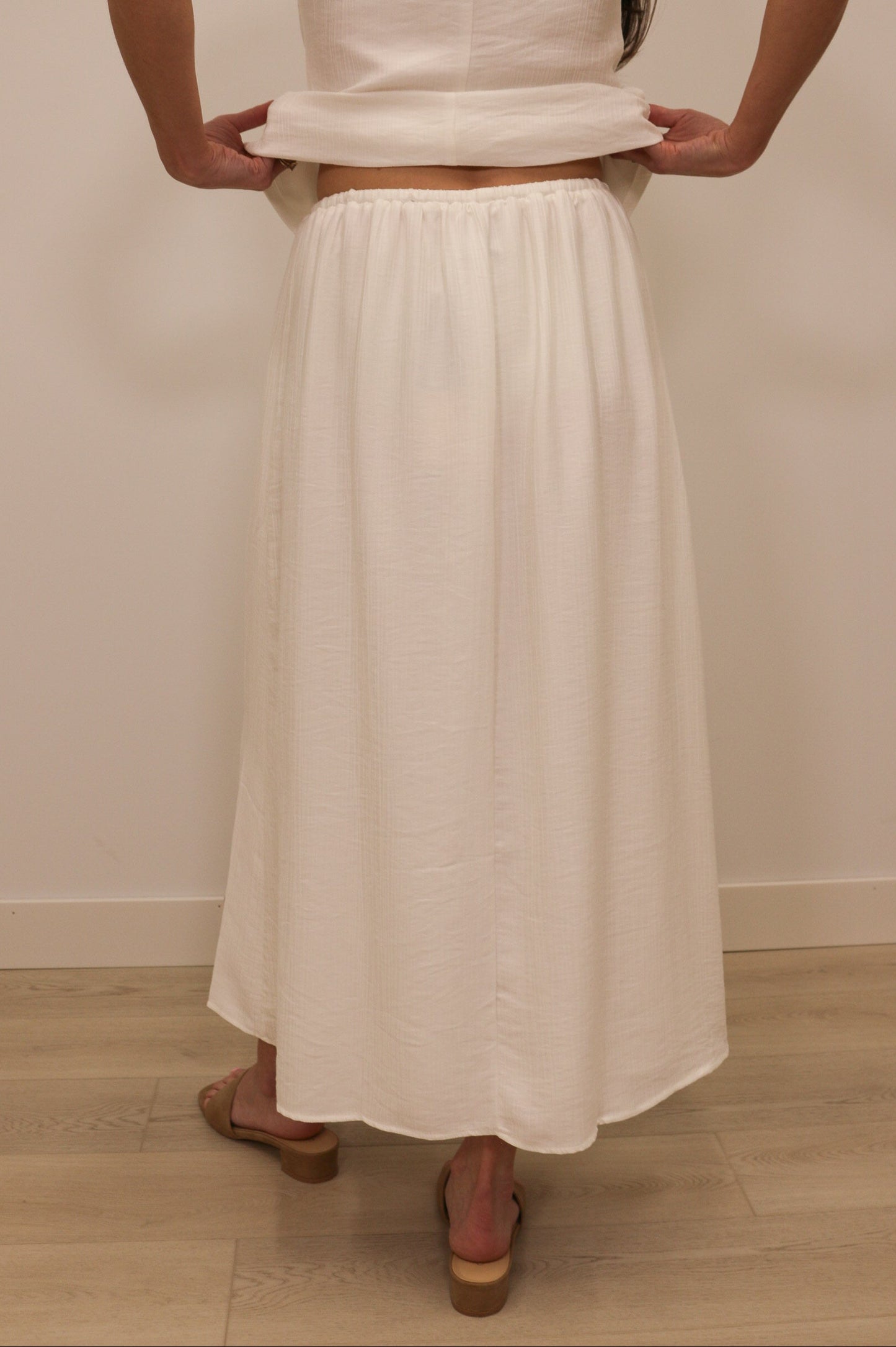 Ariel Drawstring Textured Midi Skirt - White