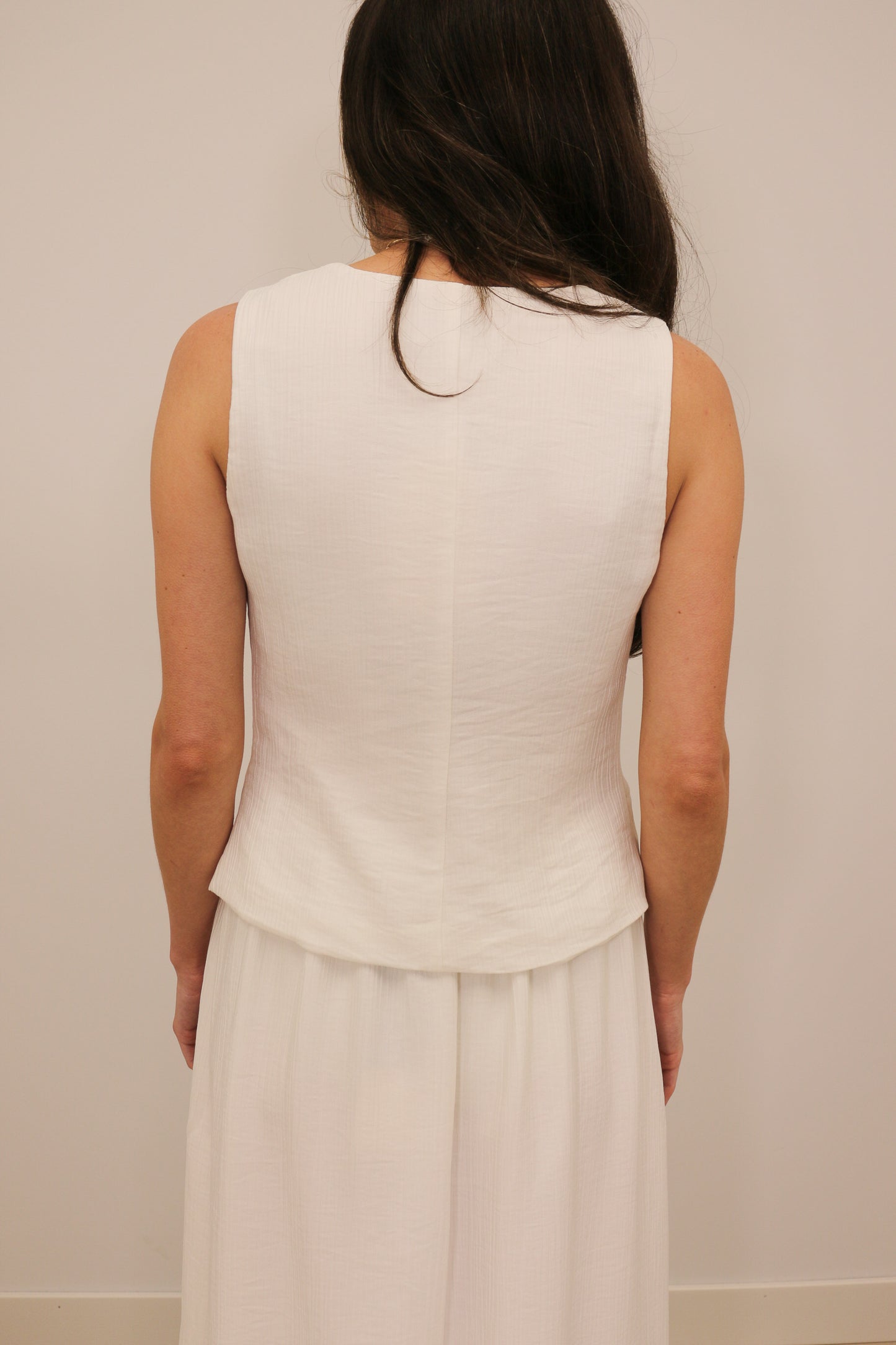 Ariel Gold Charm Button Front Textured Vest - White