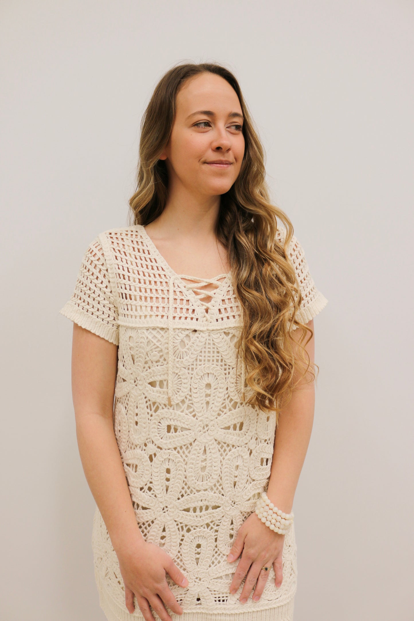 Andi Crochet Short Sleeve Mini Dress - Ivory