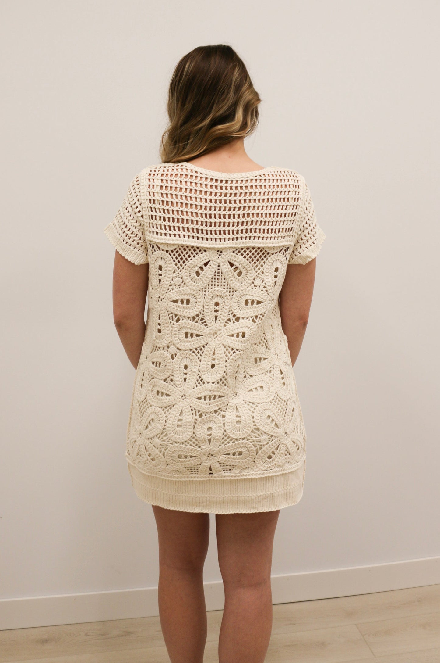 Andi Crochet Short Sleeve Mini Dress - Ivory