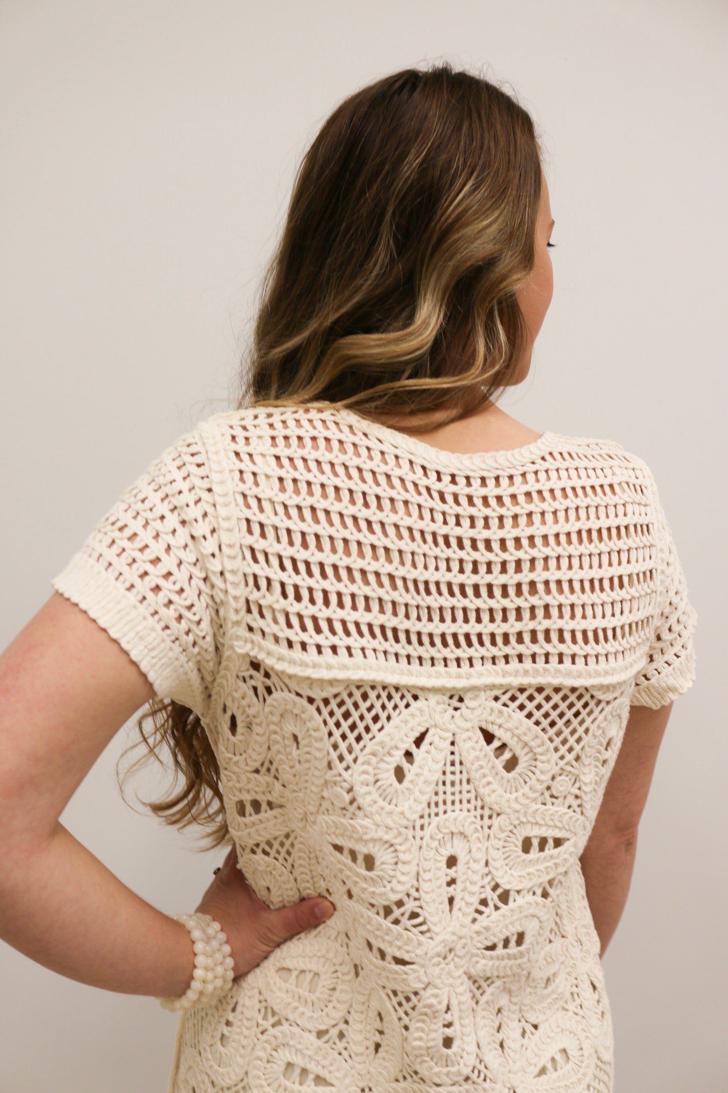 Andi Crochet Short Sleeve Mini Dress - Ivory