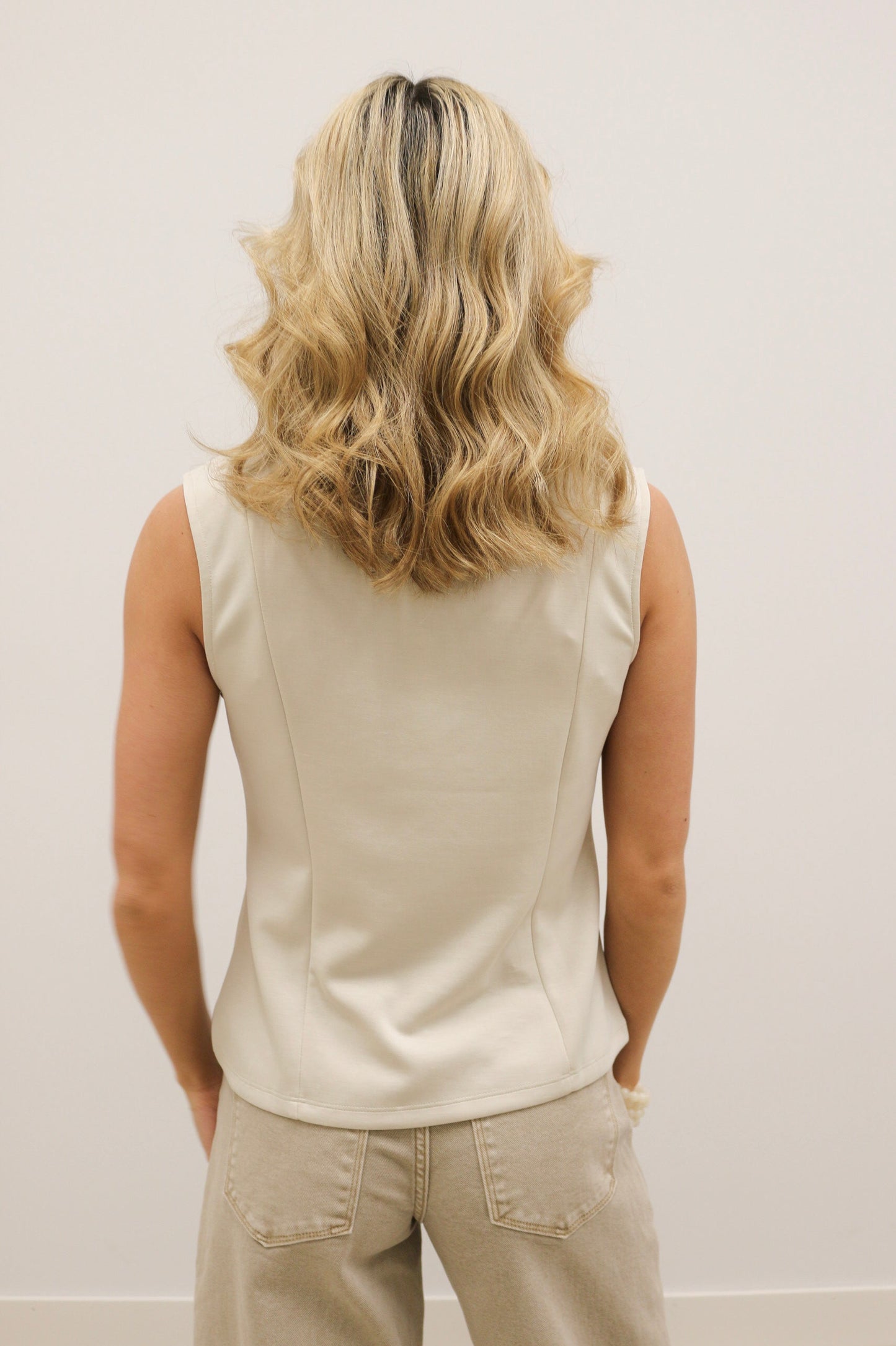 Annia Brushed Modal Scuba Cowl Neck Sleeveless Top - Sand