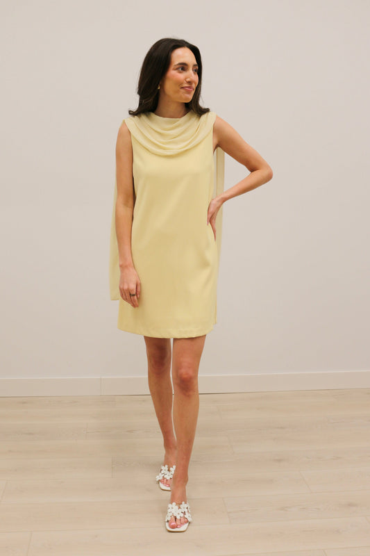 Antonia Draped Cowl Neckline Back Scarf Mini Dress - Butter Yellow