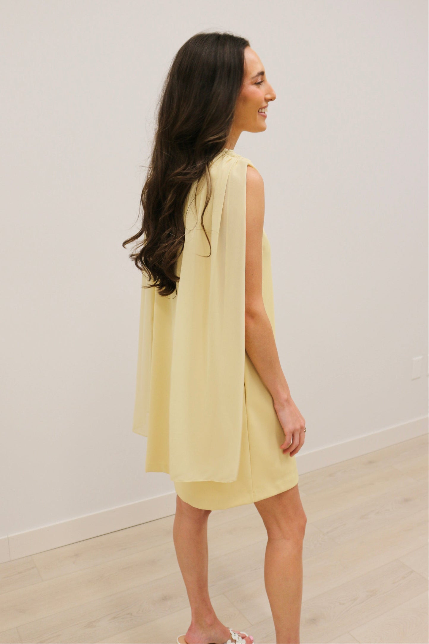 Antonia Draped Cowl Neckline Back Scarf Mini Dress - Butter Yellow