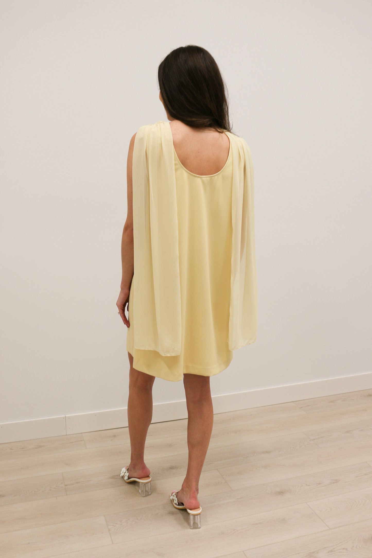 Antonia Draped Cowl Neckline Back Scarf Mini Dress - Butter Yellow