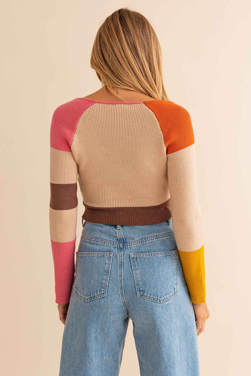 zSALE Arlo Long Sleeve Color Block Stripe Knit Crop Top - Rust Multi