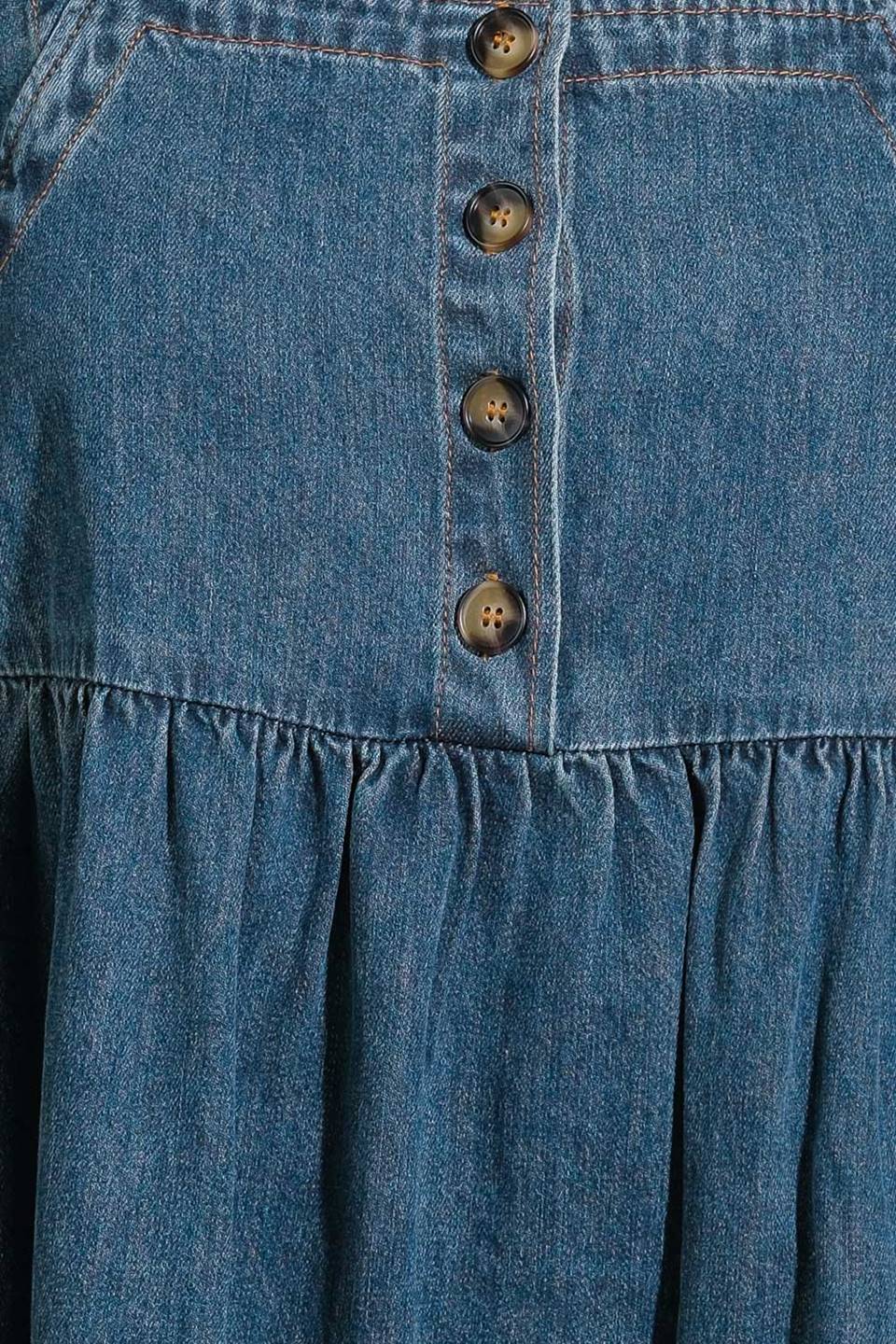 Asher Long Sleeve Denim Baby Doll Mini Dress - Denim