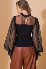 Load image into Gallery viewer, Aster Bandage Sweater Beaded Tulle Sleeve Statement Blouse - Black
