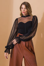 Load image into Gallery viewer, Aster Bandage Sweater Beaded Tulle Sleeve Statement Blouse - Black
