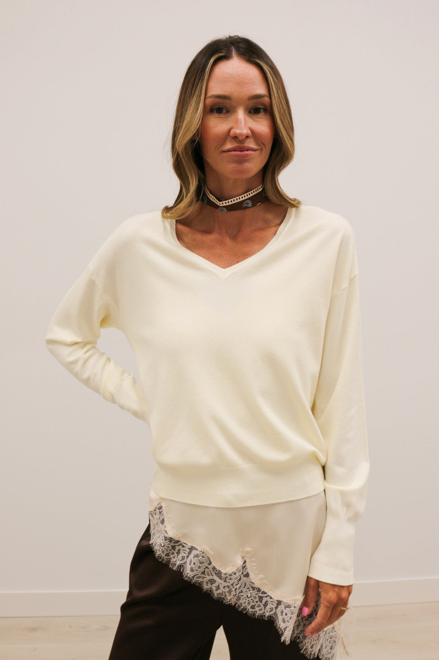 Lennox Lightweight Long Sleeve Solid Sweater - Ivory