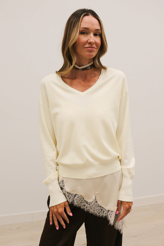 Lennox Lightweight Long Sleeve Solid Sweater - Ivory