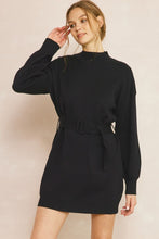 Load image into Gallery viewer, Collins Long Sleeve Belted Knit Sweater Mini Dress - Black
