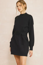 Load image into Gallery viewer, Collins Long Sleeve Belted Knit Sweater Mini Dress - Black
