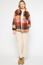 Load image into Gallery viewer, Autumn Oversized Felted Gingham Button Up Jacket - Brick Multi
