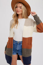 Load image into Gallery viewer, Autumn Stripe Colorblock Open Front Sweater Cardigan - Navy Multi
