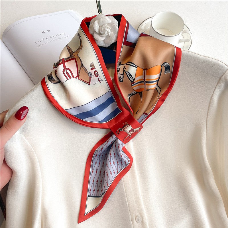 Equestrian Horse Print Loop Scarf - Red Multi