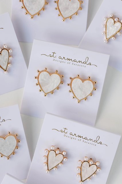 Gold Studded Pink Tortoise Heart Statement Earrings