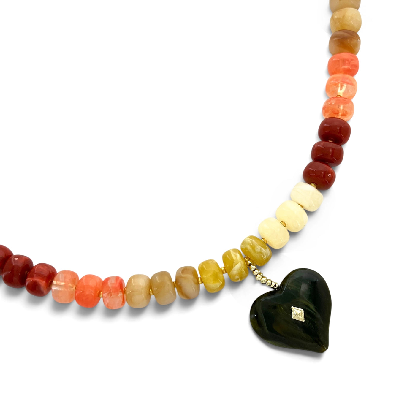 Candy Beaded Heart Charm Necklace - Multicolor