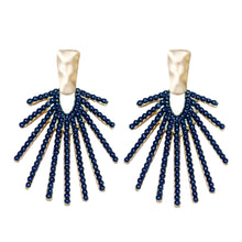 Load image into Gallery viewer, Hammered Gold Sunburst Drop Earrings - Navy Blue
