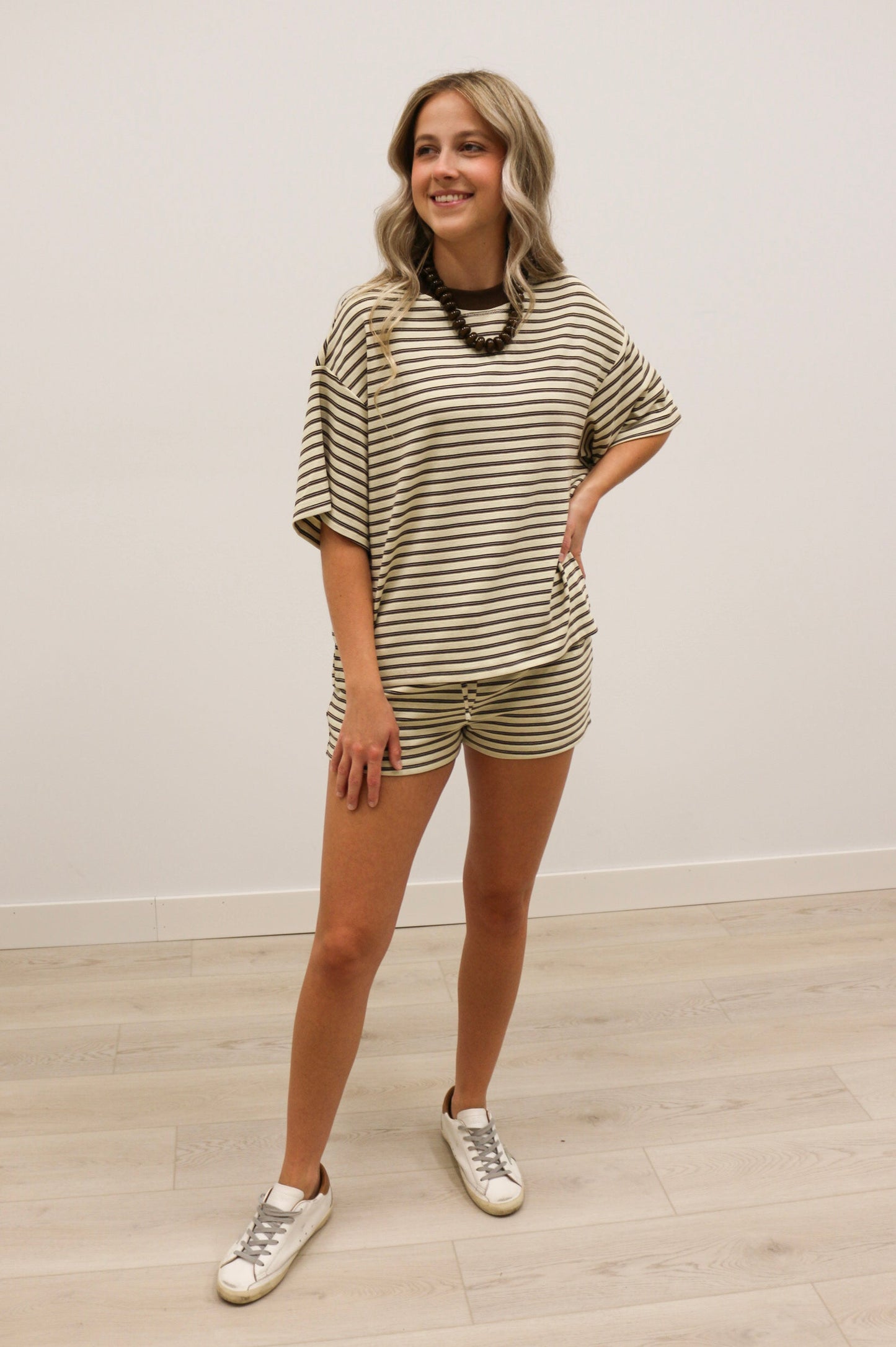 Bailey Striped Drawstring Lounge Shorts - Sand Multi
