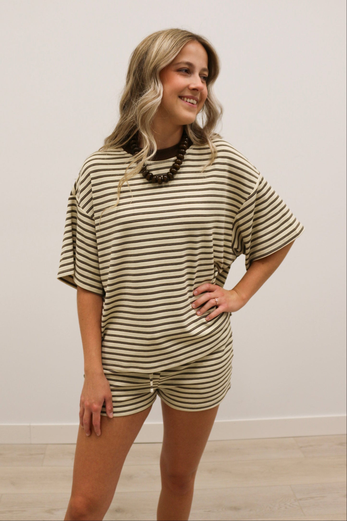 Bailey Striped Drawstring Lounge Shorts - Sand Multi