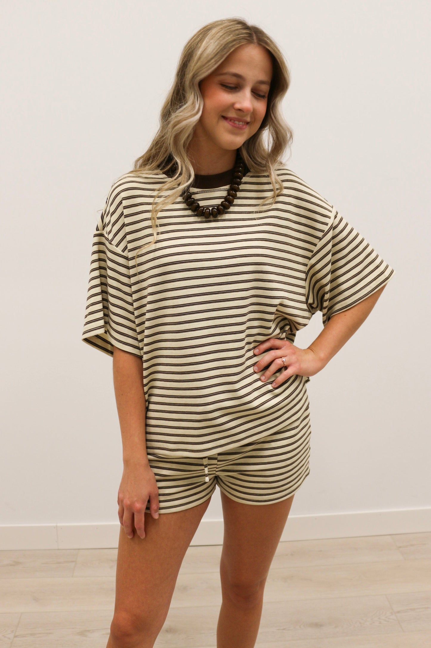 Bailey Striped Oversized Relaxed Fit Tee - Sand Multi