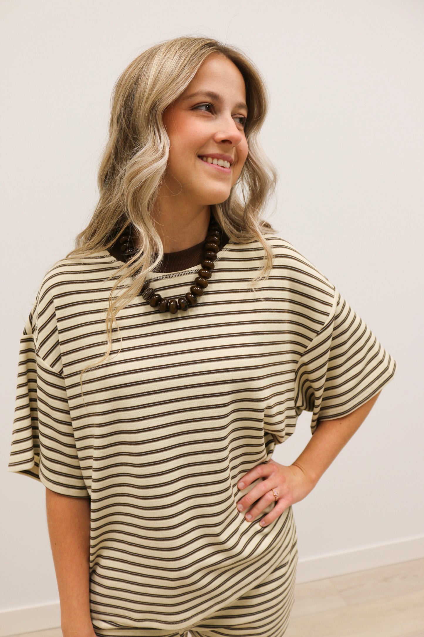 Bailey Striped Oversized Relaxed Fit Tee - Sand Multi
