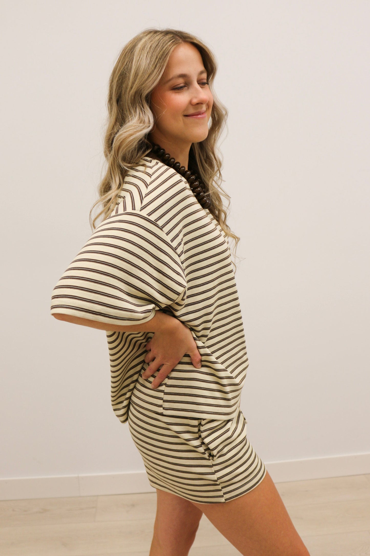 Bailey Striped Oversized Relaxed Fit Tee - Sand Multi