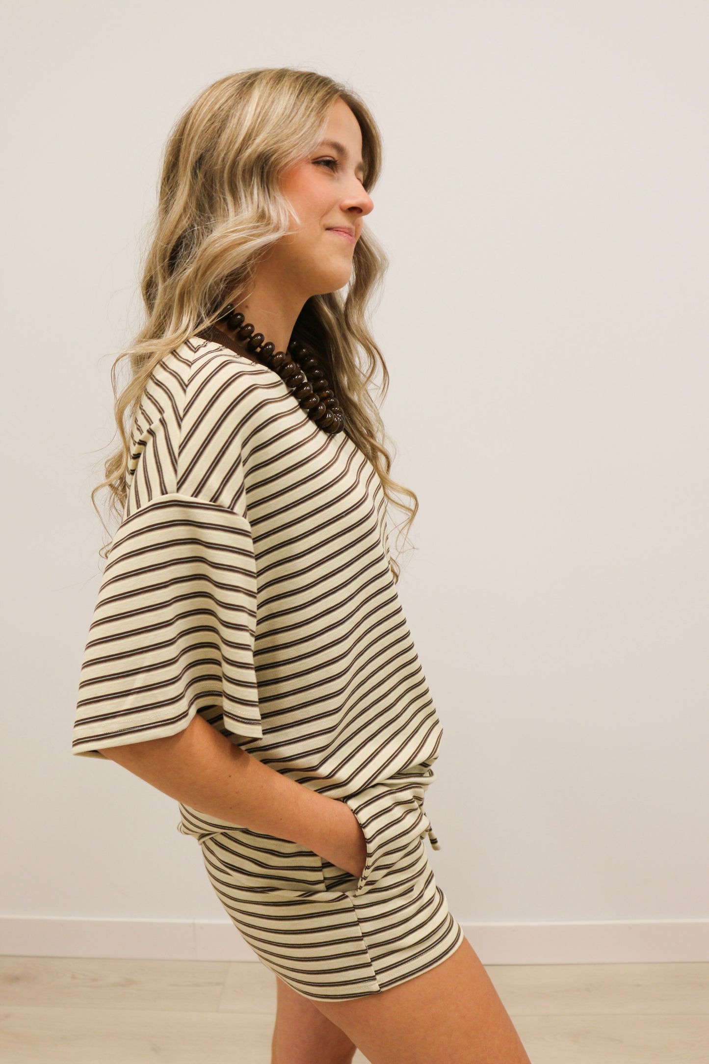 Bailey Striped Drawstring Lounge Shorts - Sand Multi