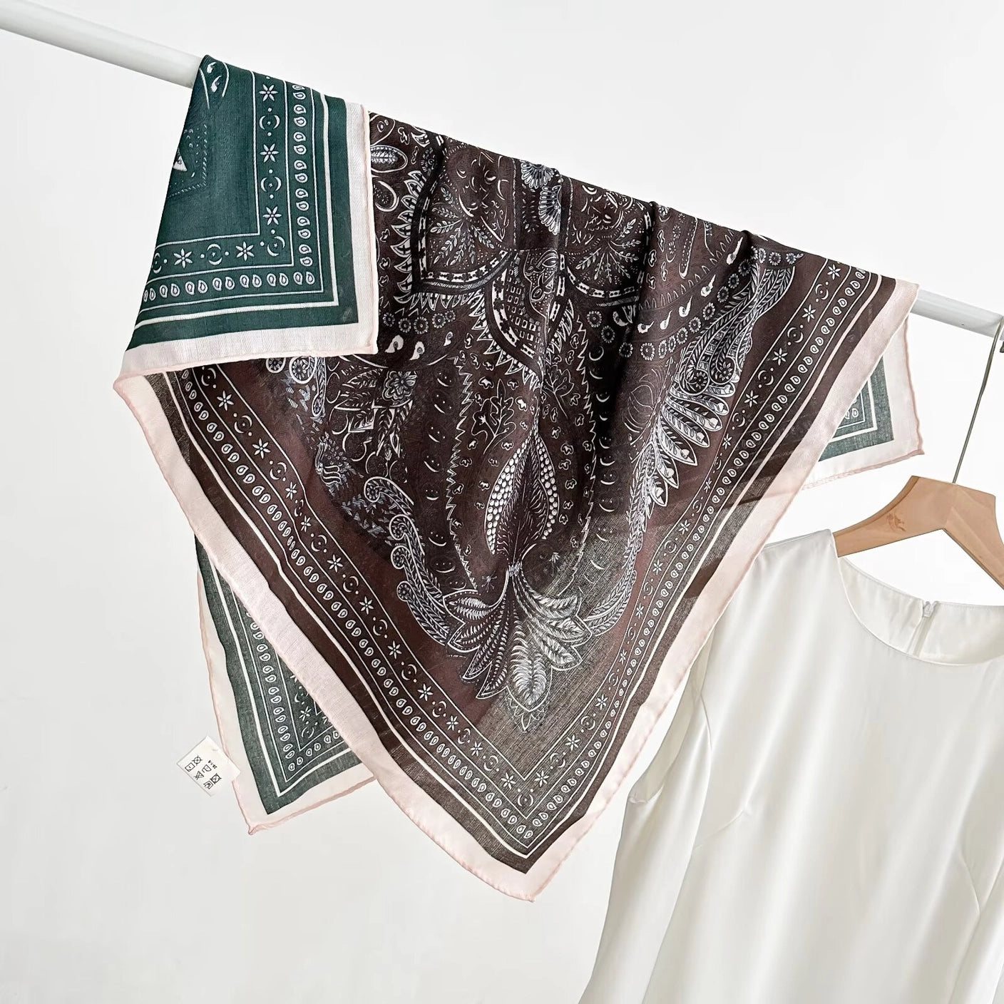 Bandana Print Reversible Knit Scarf - Brown Green Multi