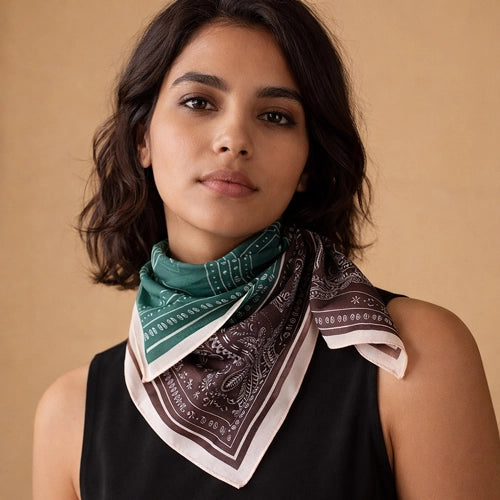 Bandana Print Reversible Knit Scarf - Brown Green Multi