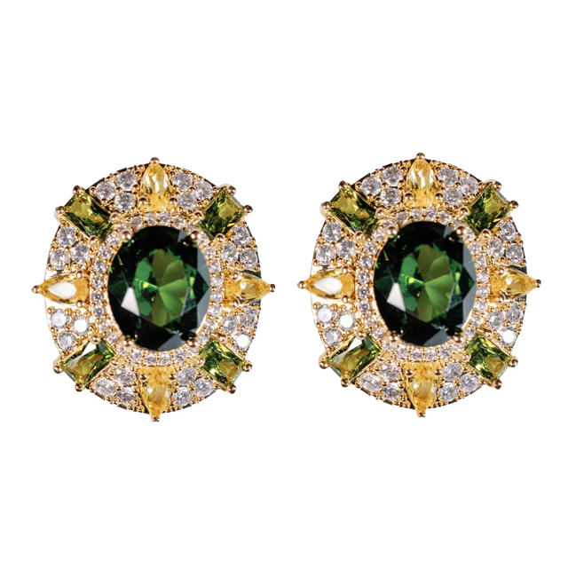 Olive and Canary Oval Luxe Statement Earrings