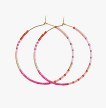 Load image into Gallery viewer, Beaded Skinny Hoop Earrings - Pink Multi
