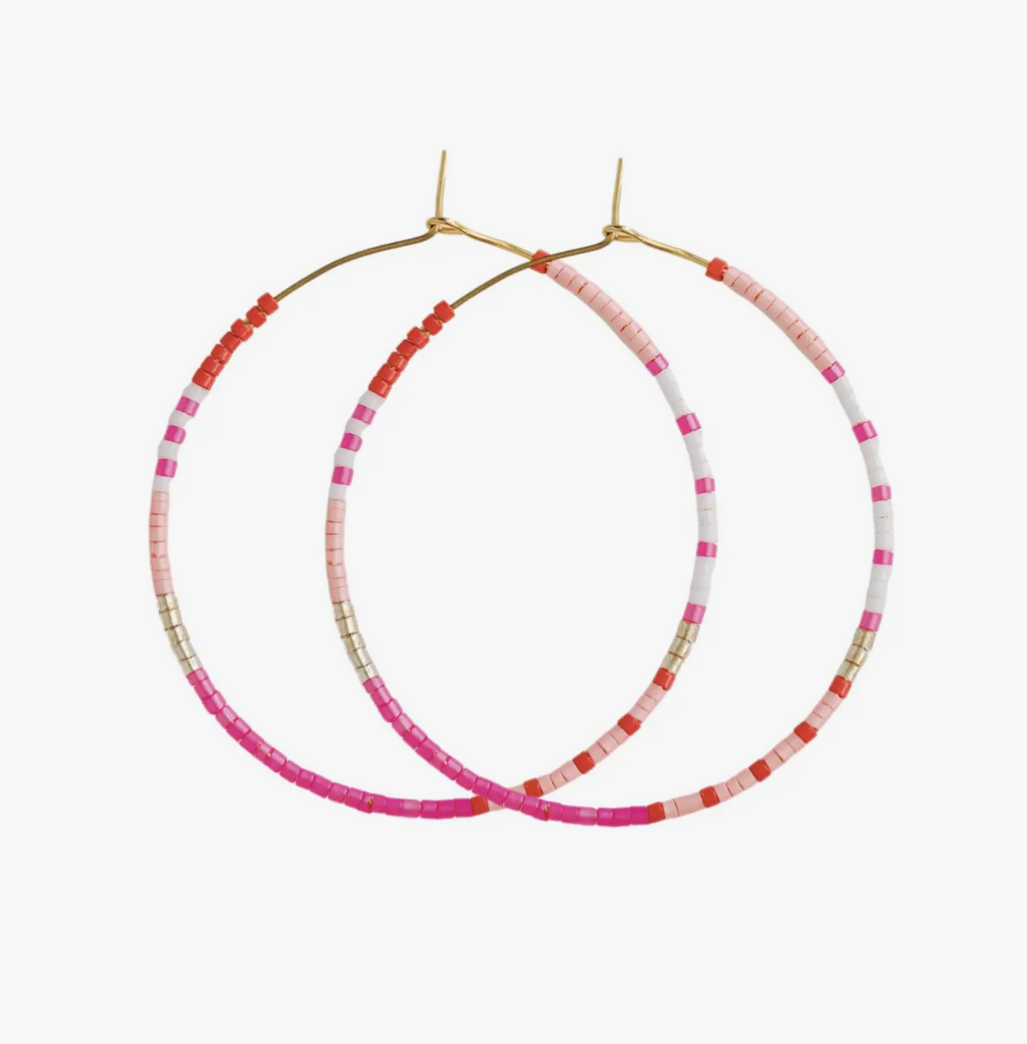 Beaded Skinny Hoop Earrings - Pink Multi