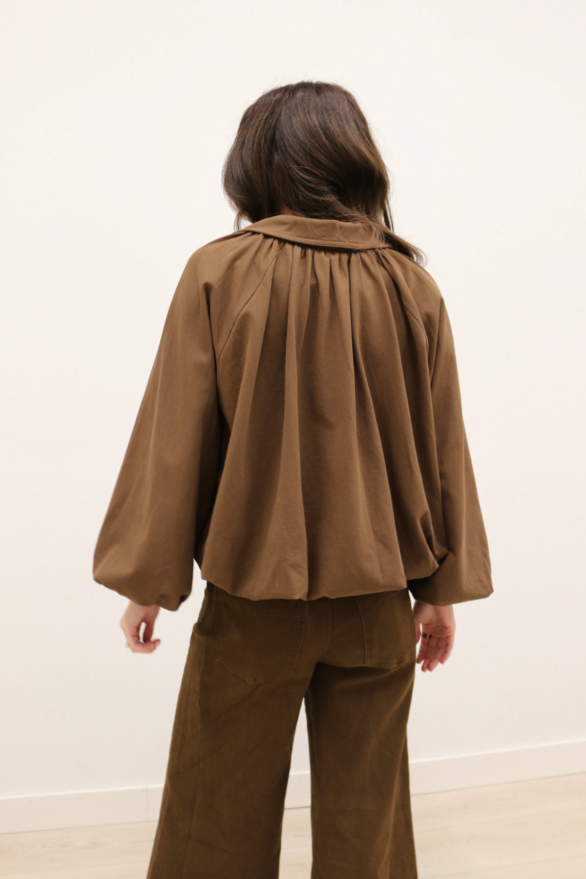 Beatrix Solid Bubble Hem Lightweight Jacket - Brown